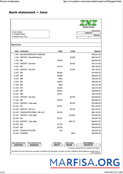Printable Australia ZNZ bank statement word template